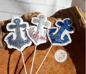 Stickserie ITH - Anker AHOI & MOIN - zum WENDEN plus ANHÄNGER, Appli & STECKER